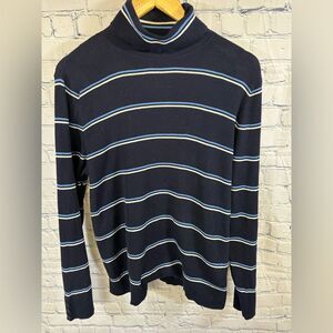 Talbots Navy Ribbed Striped Lightweight Casual Preppy Turtleneck Sweater XL